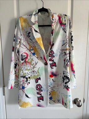 Elegant Pop Art Print Blazer - Women's Sz Medium
